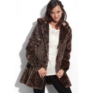 Free People | About Town Hooded Coat | Faux Fur Leopard Animal Print